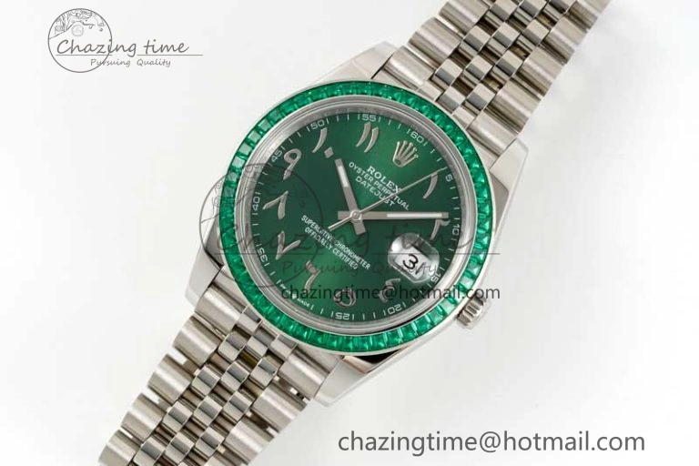 DateJust 41mm DIWF 1:1 Best Edition 904L Steel Green Diamonds Bezel Green Dial Arabic Marker on Jubilee Bracelet SA Premium 2335