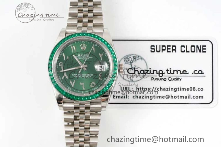 DateJust 41mm DIWF 1:1 Best Edition 904L Steel Green Diamonds Bezel Green Dial Arabic Marker on Jubilee Bracelet SA Premium 2335