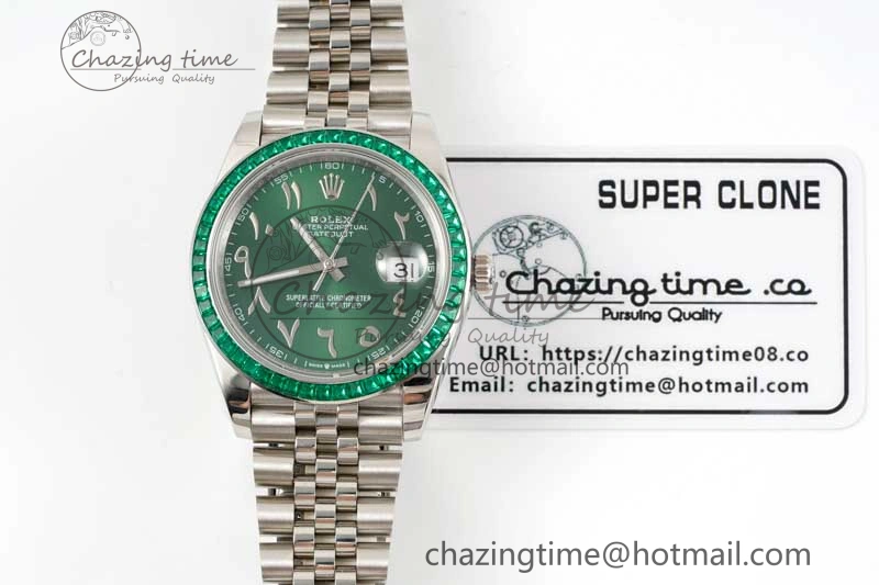 DateJust 41mm DIWF 1:1 Best Edition 904L Steel Green Diamonds Bezel Green Dial Arabic Marker on Jubilee Bracelet SA Premium 2335