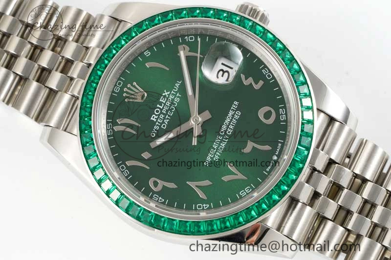 DateJust 41mm DIWF 1:1 Best Edition 904L Steel Green Diamonds Bezel Green Dial Arabic Marker on Jubilee Bracelet SA Premium 2335
