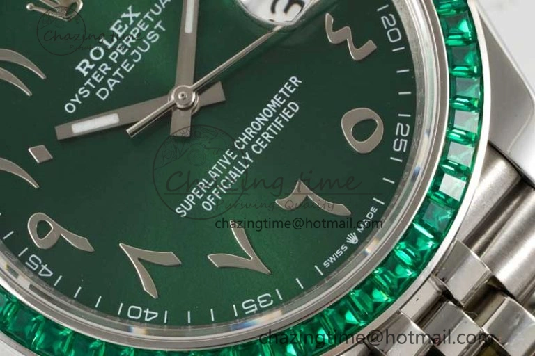 DateJust 41mm DIWF 1:1 Best Edition 904L Steel Green Diamonds Bezel Green Dial Arabic Marker on Jubilee Bracelet SA Premium 2335