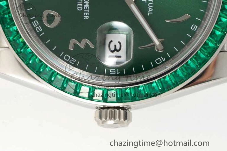 DateJust 41mm DIWF 1:1 Best Edition 904L Steel Green Diamonds Bezel Green Dial Arabic Marker on Jubilee Bracelet SA Premium 2335