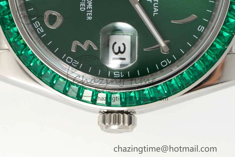DateJust 41mm DIWF 1:1 Best Edition 904L Steel Green Diamonds Bezel Green Dial Arabic Marker on Jubilee Bracelet SA Premium 2335