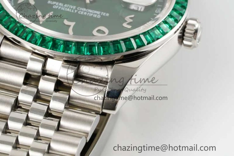 DateJust 41mm DIWF 1:1 Best Edition 904L Steel Green Diamonds Bezel Green Dial Arabic Marker on Jubilee Bracelet SA Premium 2335