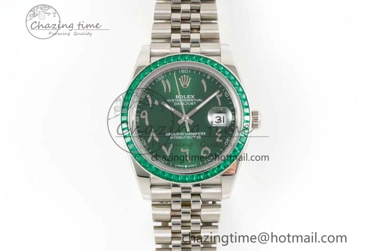 DateJust 41mm DIWF 1:1 Best Edition 904L Steel Green Diamonds Bezel Green Dial Arabic Marker on Jubilee Bracelet SA Premium 2335