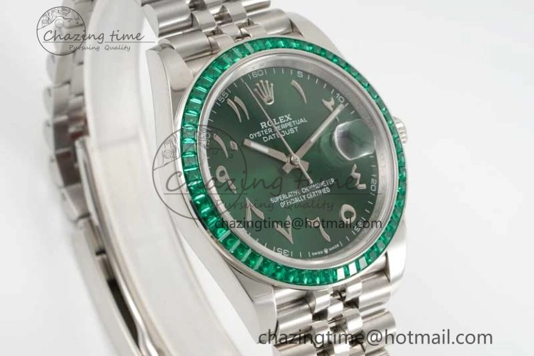 DateJust 41mm DIWF 1:1 Best Edition 904L Steel Green Diamonds Bezel Green Dial Arabic Marker on Jubilee Bracelet SA Premium 2335