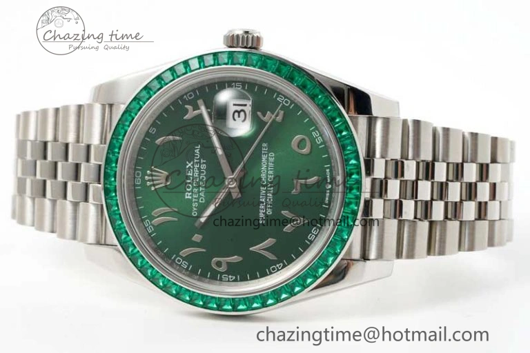 DateJust 41mm DIWF 1:1 Best Edition 904L Steel Green Diamonds Bezel Green Dial Arabic Marker on Jubilee Bracelet SA Premium 2335