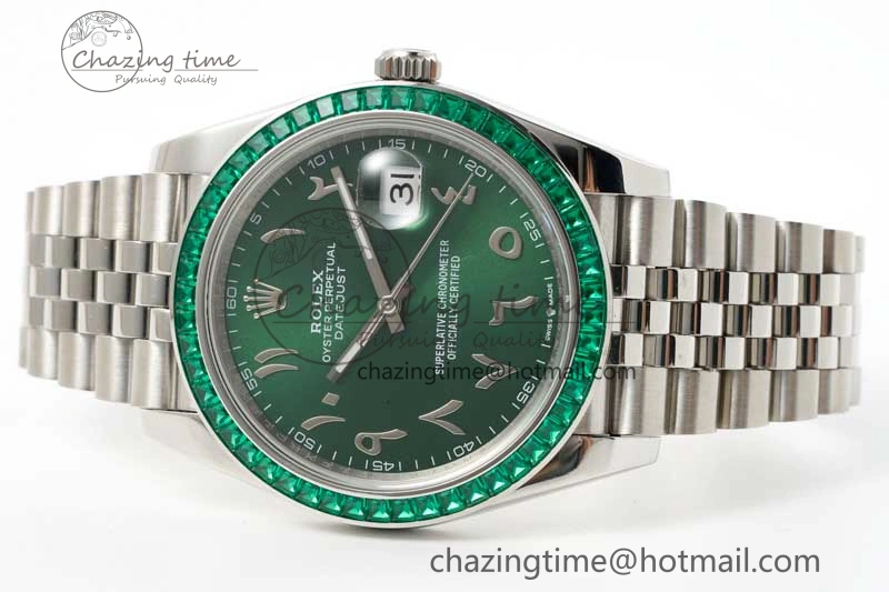DateJust 41mm DIWF 1:1 Best Edition 904L Steel Green Diamonds Bezel Green Dial Arabic Marker on Jubilee Bracelet SA Premium 2335