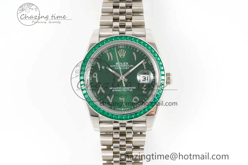 DateJust 41mm DIWF 1:1 Best Edition 904L Steel Green Diamonds Bezel Green Dial Arabic Marker on Jubilee Bracelet SA Premium 2335