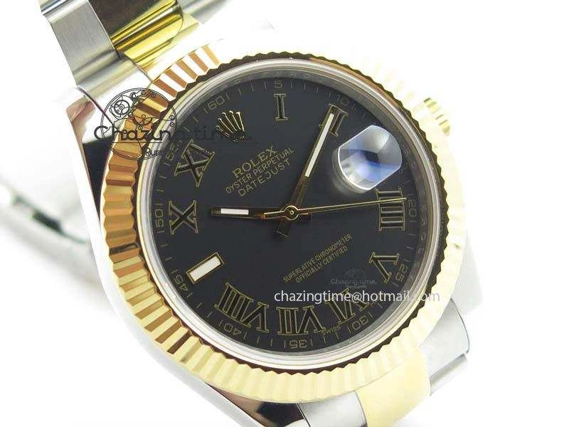 DateJust II 116333 SS YG 41mm EW Best Edition Black Dial Black Roman Markers On SS Bracelet A Colorful 3824