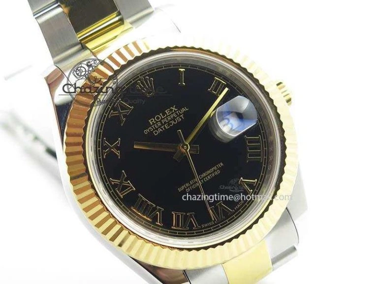 DateJust II 116333 SS YG 41mm EW Best Edition Black Dial Gold Roman Markers On SS Bracelet A Snug 3826