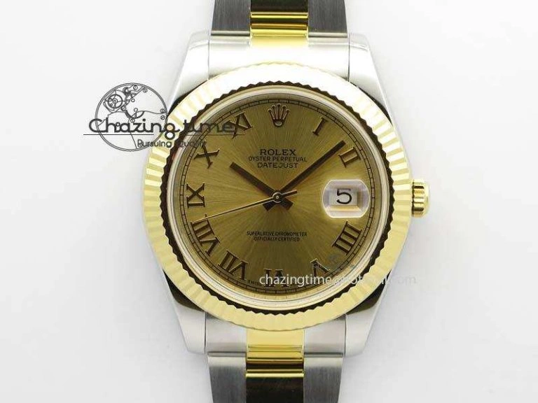 Unique DateJust II 116333 SS YG 41mm EW Best Edition Gold Dial Roman Markers On SS Bracelet A 3822
