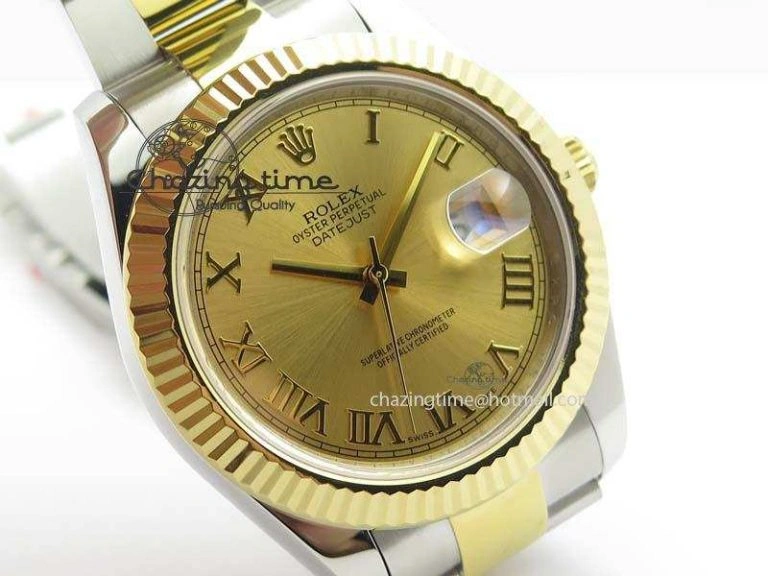 Unique DateJust II 116333 SS YG 41mm EW Best Edition Gold Dial Roman Markers On SS Bracelet A 3822