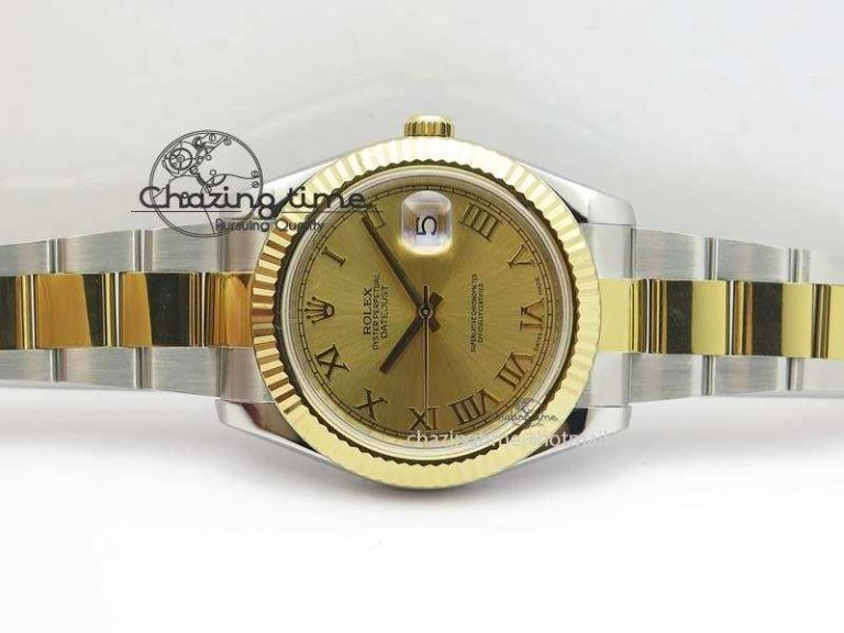 Unique DateJust II 116333 SS YG 41mm EW Best Edition Gold Dial Roman Markers On SS Bracelet A 3822