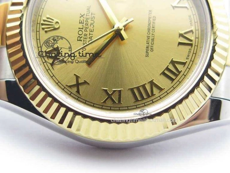 Unique DateJust II 116333 SS YG 41mm EW Best Edition Gold Dial Roman Markers On SS Bracelet A 3822