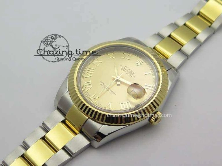 Unique DateJust II 116333 SS YG 41mm EW Best Edition Gold Dial Roman Markers On SS Bracelet A 3822