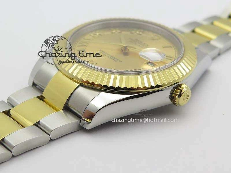 Unique DateJust II 116333 SS YG 41mm EW Best Edition Gold Dial Roman Markers On SS Bracelet A 3822