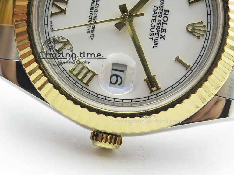 HighQuality DateJust II 116333 SS YG 41mm EW Best Edition White Dial Roman Markers On SS Bracelet A 3821