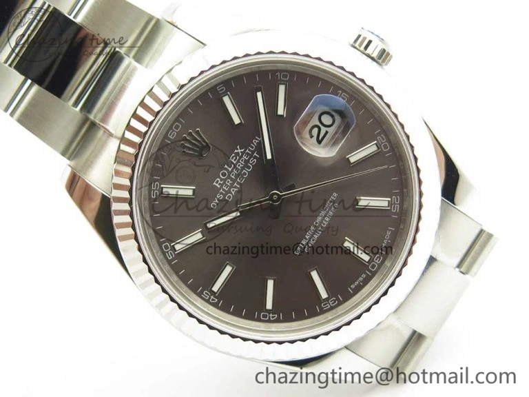 HighQuality DateJust II 126334 41mm SS BP Maker 1:1 Best Edition Gray Dial Fluted Bezel on Oyster Bracelet 3328