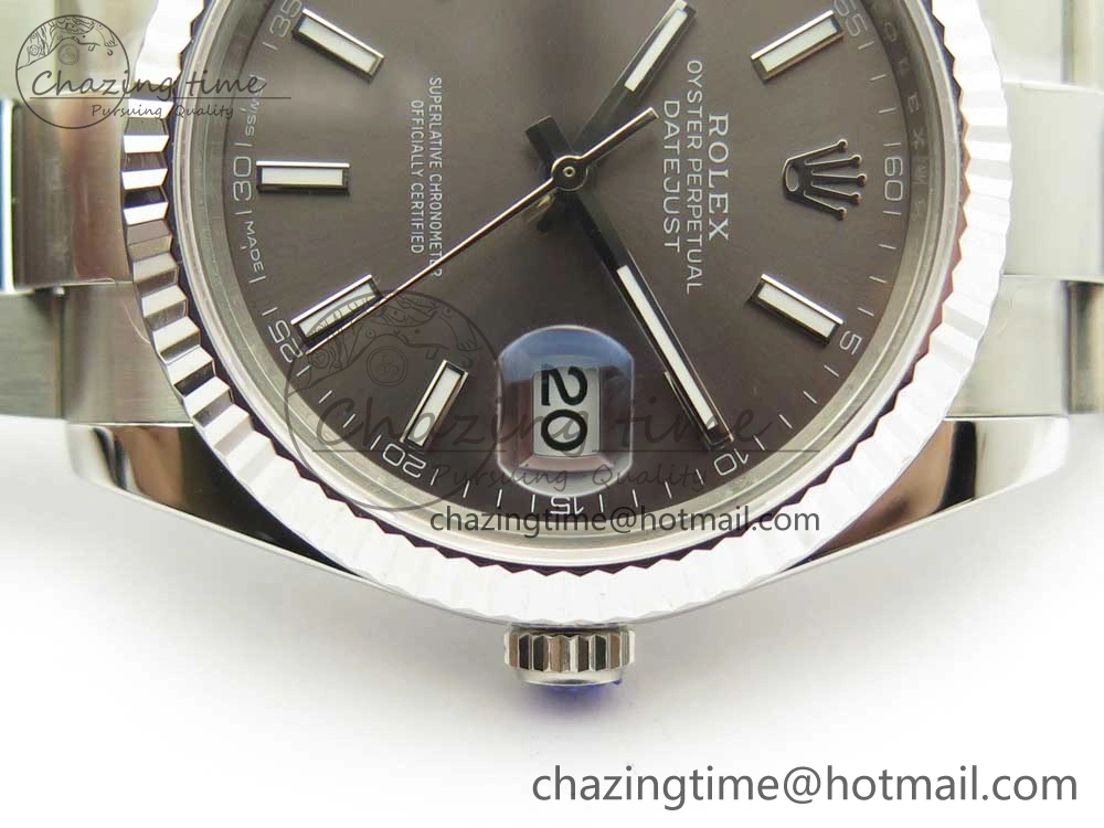 HighQuality DateJust II 126334 41mm SS BP Maker 1:1 Best Edition Gray Dial Fluted Bezel on Oyster Bracelet 3328
