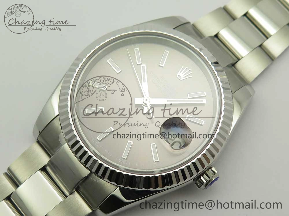 HighQuality DateJust II 126334 41mm SS BP Maker 1:1 Best Edition Gray Dial Fluted Bezel on Oyster Bracelet 3328