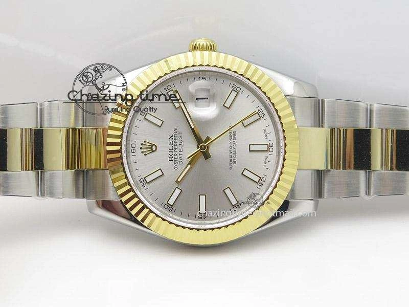 RelaxedFit DateJust II 41mm MK Best Edition SS RG Wrapped Sliver Dial Stick Marker On Oyster Bracelet A 4003