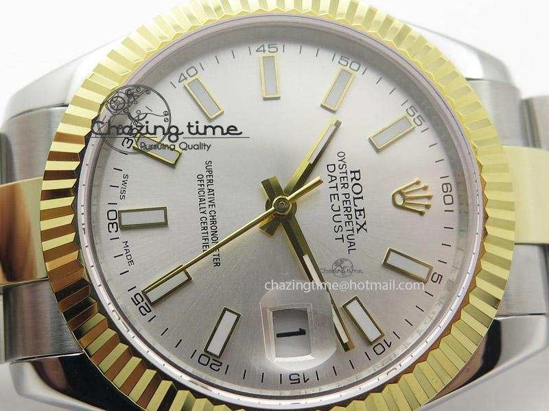 RelaxedFit DateJust II 41mm MK Best Edition SS RG Wrapped Sliver Dial Stick Marker On Oyster Bracelet A 4003
