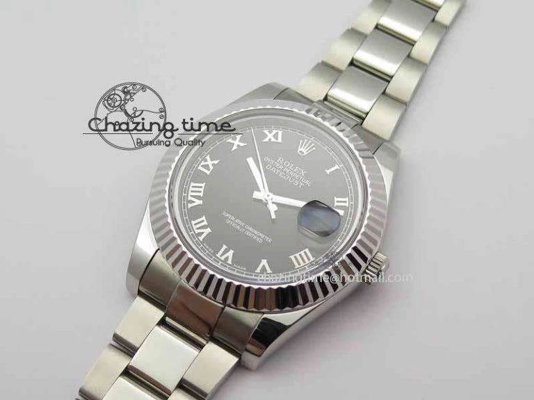 Affordable DateJust II 41mm SS BP Maker Best Edition Black Roman Markers Dial On SS Bracelet SA 3730