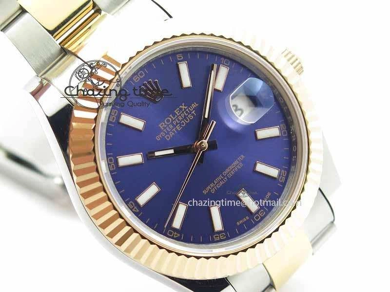 Timeless DateJust II 41mm SS RG BP Maker Best Edition Blue Sticks Dial On SS RG Bracelet SA 3715