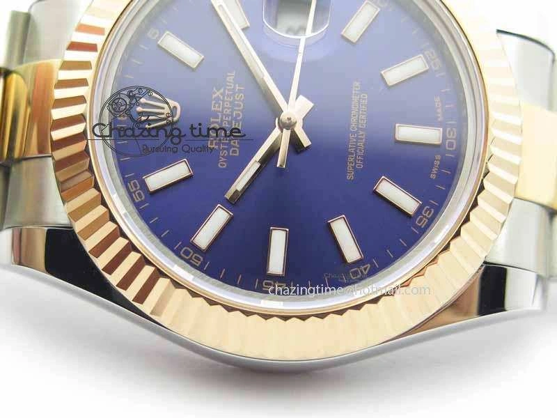 Timeless DateJust II 41mm SS RG BP Maker Best Edition Blue Sticks Dial On SS RG Bracelet SA 3715