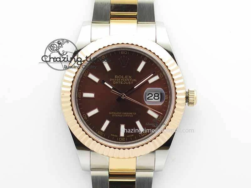 DateJust II 41mm SS RG BP Maker Best Edition Brown Sticks Dial On SS RG Bracelet SA Durable 3720