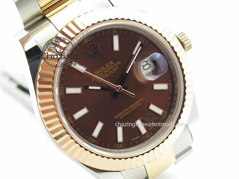 DateJust II 41mm SS RG BP Maker Best Edition Brown Sticks Dial On SS RG Bracelet SA Durable 3720