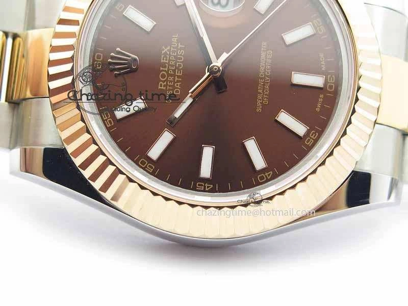 DateJust II 41mm SS RG BP Maker Best Edition Brown Sticks Dial On SS RG Bracelet SA Durable 3720
