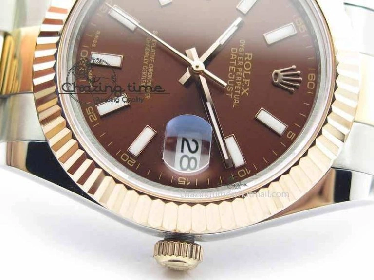 DateJust II 41mm SS RG BP Maker Best Edition Brown Sticks Dial On SS RG Bracelet SA Durable 3720