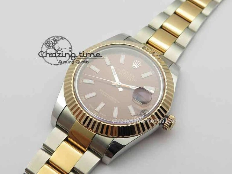 DateJust II 41mm SS RG BP Maker Best Edition Brown Sticks Dial On SS RG Bracelet SA Durable 3720