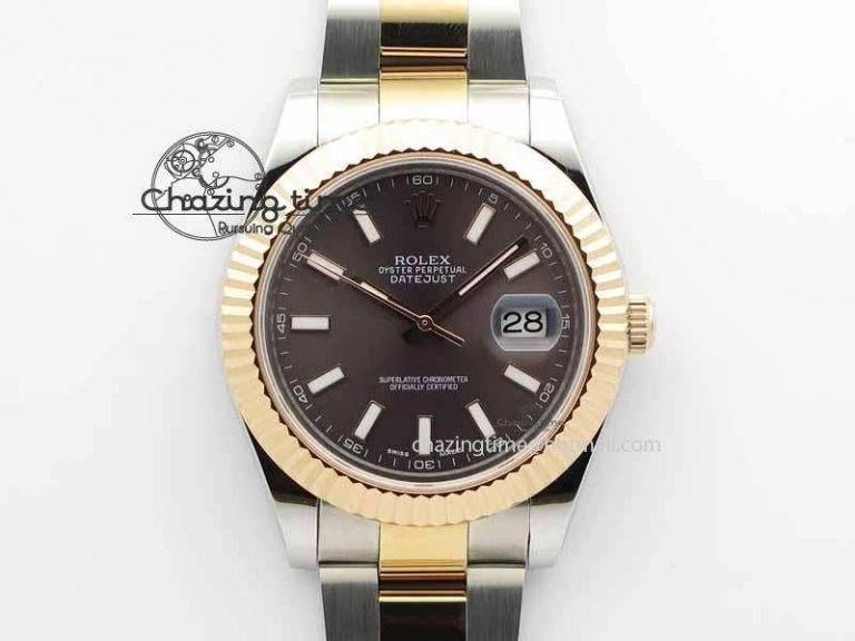 DateJust II 41mm SS RG BP Maker Best Edition Dark Gray Sticks Dial On SS RG Bracelet SA MoistureWicking 3718