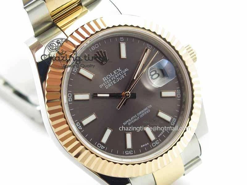 DateJust II 41mm SS RG BP Maker Best Edition Dark Gray Sticks Dial On SS RG Bracelet SA MoistureWicking 3718