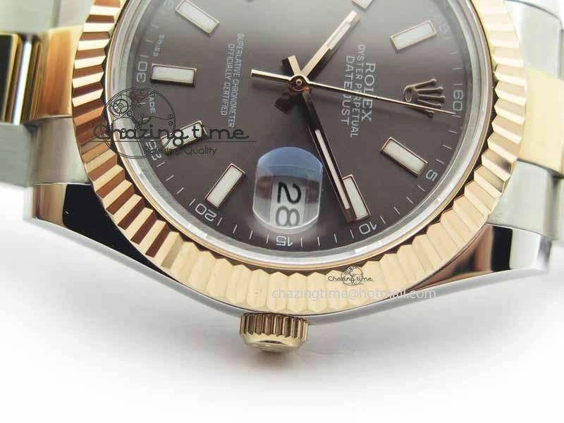 DateJust II 41mm SS RG BP Maker Best Edition Dark Gray Sticks Dial On SS RG Bracelet SA MoistureWicking 3718