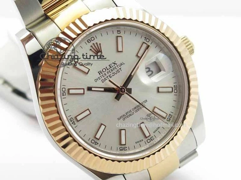 DateJust II 41mm SS RG BP Maker Best Edition Silver Sticks Dial On SS RG Bracelet SA Thermal 3716