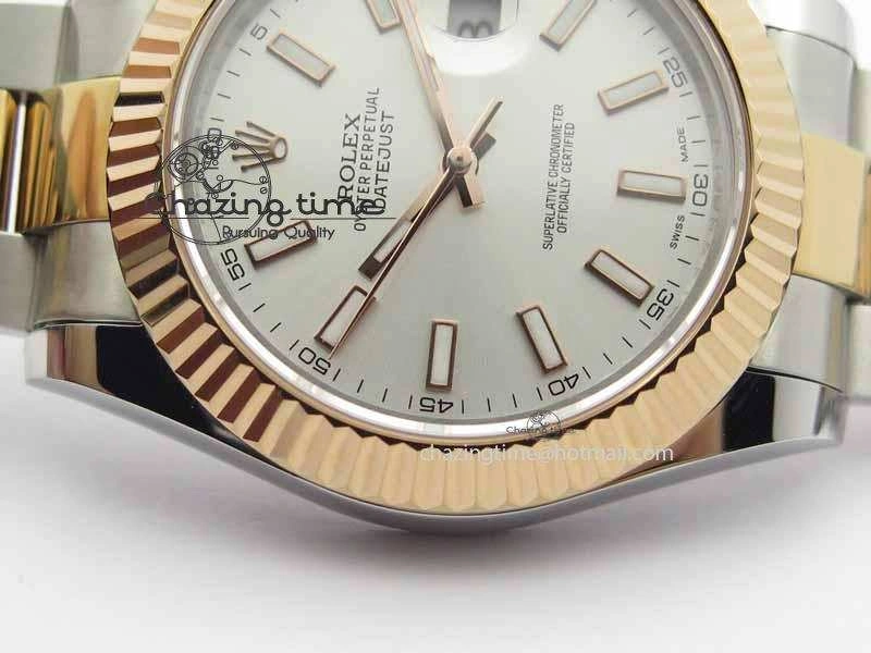 DateJust II 41mm SS RG BP Maker Best Edition Silver Sticks Dial On SS RG Bracelet SA Thermal 3716
