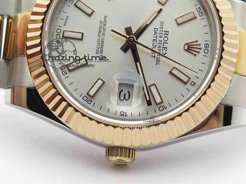 DateJust II 41mm SS RG BP Maker Best Edition Silver Sticks Dial On SS RG Bracelet SA Thermal 3716