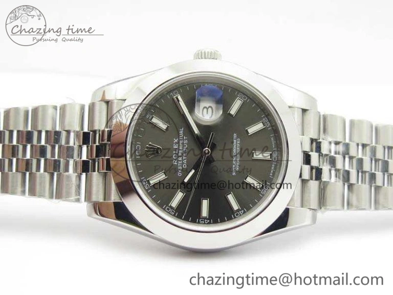 DateJust Smooth Bezel SS Noob 1:1 Best Edition Gray Sticks Dial On Jubilee Bracelet A WrinkleFree 3505