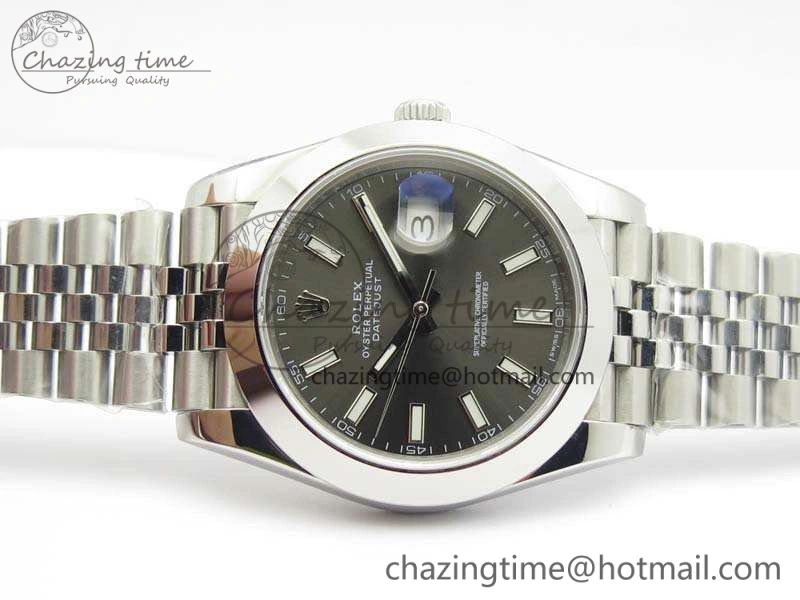 DateJust Smooth Bezel SS Noob 1:1 Best Edition Gray Sticks Dial On Jubilee Bracelet A WrinkleFree 3505