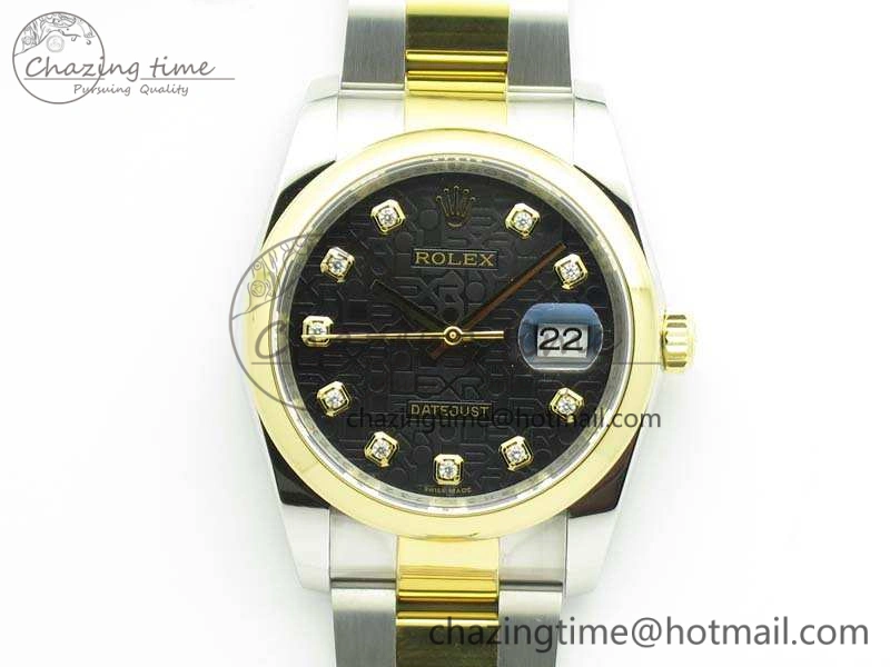 Datejust 116234 36mm DJF 1:1 Best Edition Black Com Diam Dial On SS YG Oyster Bracelet SA3135 V Neat 3487