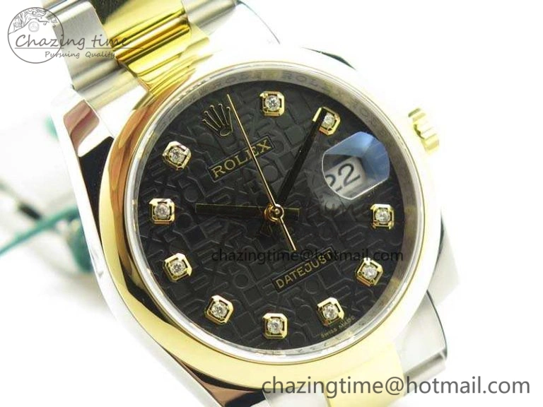 Datejust 116234 36mm DJF 1:1 Best Edition Black Com Diam Dial On SS YG Oyster Bracelet SA3135 V Neat 3487
