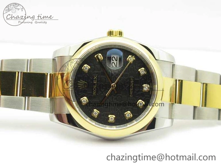 Datejust 116234 36mm DJF 1:1 Best Edition Black Com Diam Dial On SS YG Oyster Bracelet SA3135 V Neat 3487