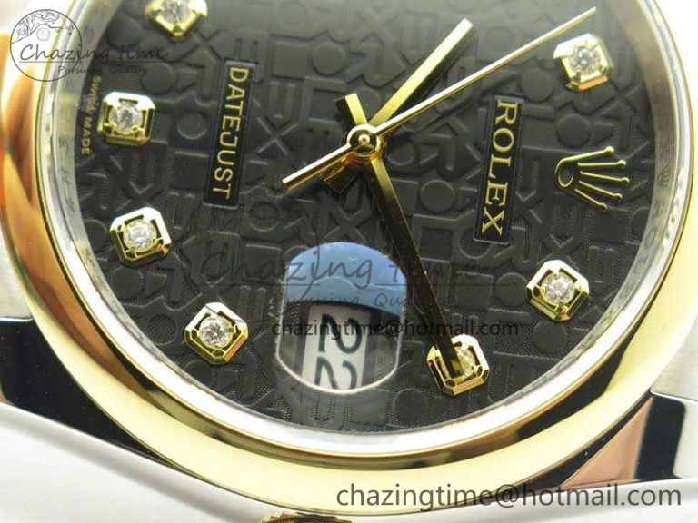 Datejust 116234 36mm DJF 1:1 Best Edition Black Com Diam Dial On SS YG Oyster Bracelet SA3135 V Neat 3487
