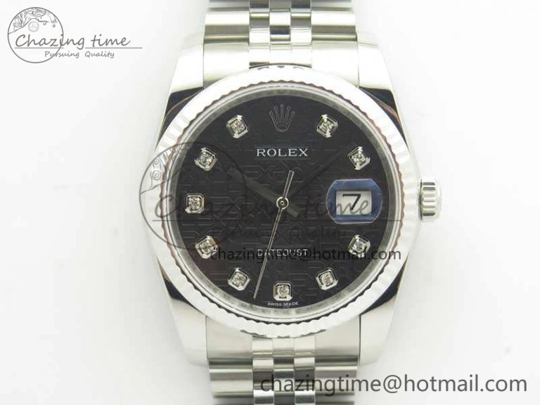 Efficient Datejust 116234 36mm DJF 1:1 Best Edition Fluted Bezel Black Com Diam Dial On SS Jubilee Bracelet SA3135 V 10719