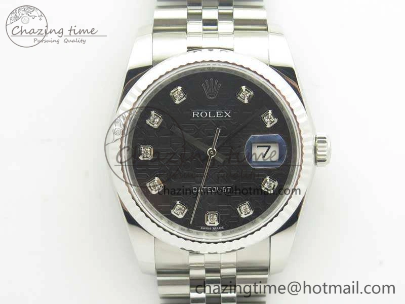 Efficient Datejust 116234 36mm DJF 1:1 Best Edition Fluted Bezel Black Com Diam Dial On SS Jubilee Bracelet SA3135 V 10719