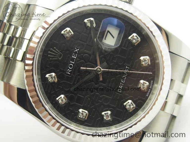 Efficient Datejust 116234 36mm DJF 1:1 Best Edition Fluted Bezel Black Com Diam Dial On SS Jubilee Bracelet SA3135 V 10719